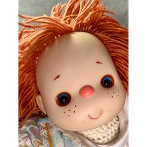 Vintage Ice Cream Doll with Cradle Togs Plaid Dress Orange Yarn Hair 20 Inch
